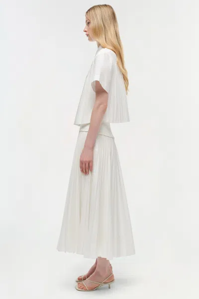 Simkhai Bernie Short Sleeve Pleated Shirt In White