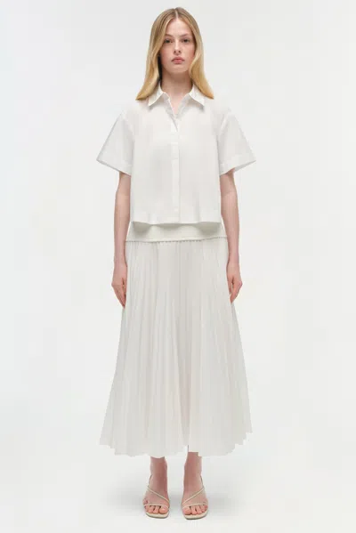 Simkhai Bernie Short Sleeve Pleated Shirt In White