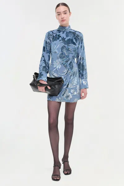 Simkhai Halen Draped Mock Neck Mini Dress In Celestial In Blue