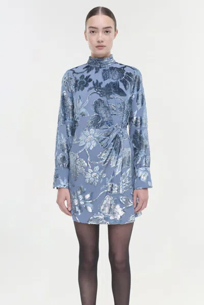 Simkhai Halen Draped Mock Neck Mini Dress In Celestial In Blue