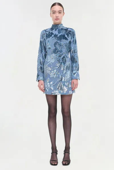Simkhai Halen Draped Mock Neck Mini Dress In Celestial In Blue