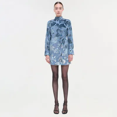 Simkhai Halen Draped Mock Neck Mini Dress In Celestial In Blue
