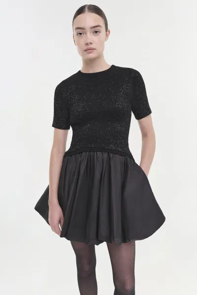 Simkhai Kenz Short Sleeve Knit Combo Ruffle Mini Dress