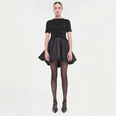 Simkhai Kenz Short Sleeve Knit Combo Ruffle Mini Dress