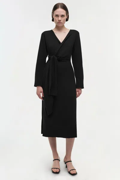 Simkhai Women's V-neck Skyla Cotton Cashmere Long Sleeve Dress In Black In Black