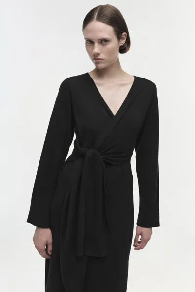 Simkhai Women's V-neck Skyla Cotton Cashmere Long Sleeve Dress In Black In Black