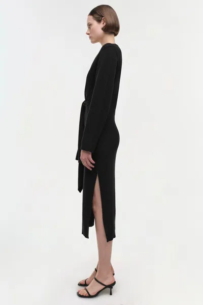 Simkhai Women's V-neck Skyla Cotton Cashmere Long Sleeve Dress In Black In Black