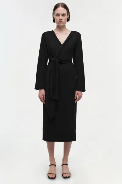 Simkhai Women's V-neck Skyla Cotton Cashmere Long Sleeve Dress In Black In Black