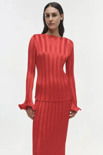 Simkhai Carys Crinkled Satin Top In Red