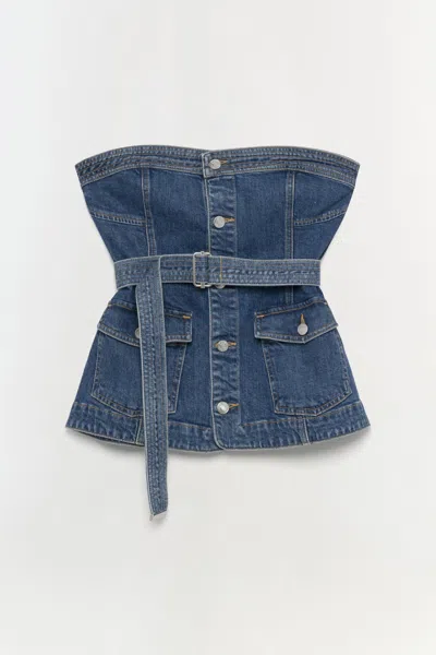 Simkhai Cyan Belted Denim Bustier Top