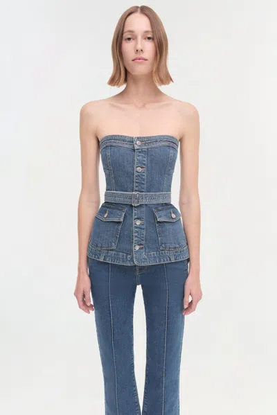 Simkhai Cyan Belted Denim Bustier Top