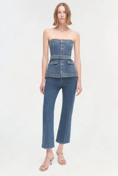Simkhai Cyan Belted Denim Bustier Top