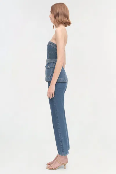 Simkhai Cyan Belted Denim Bustier Top