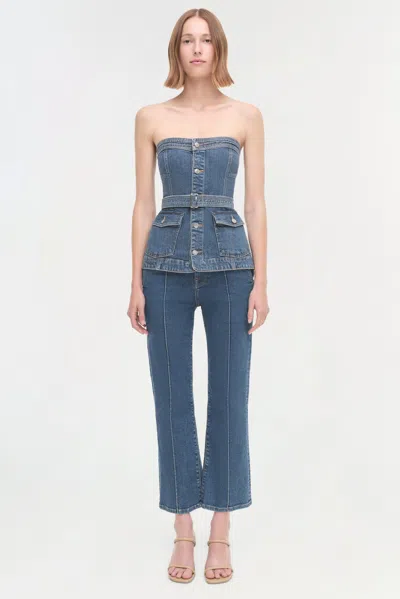 Simkhai Cyan Belted Denim Bustier Top
