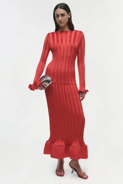 Simkhai Hollis Crinkled Satin Midi Skirt In Red