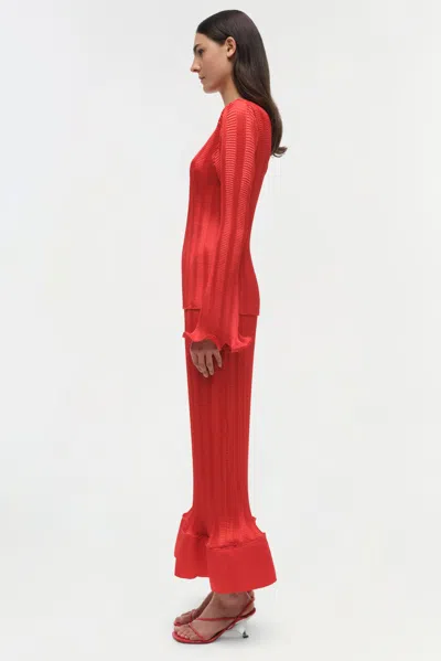 Simkhai Hollis Crinkled Satin Midi Skirt In Red