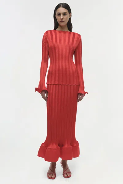 Simkhai Hollis Crinkled Satin Midi Skirt In Red