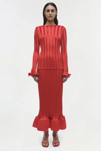 Simkhai Hollis Crinkled Satin Midi Skirt In Red