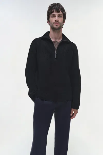 Simkhai Men's Knitted Henry Half Zip In Black In Black