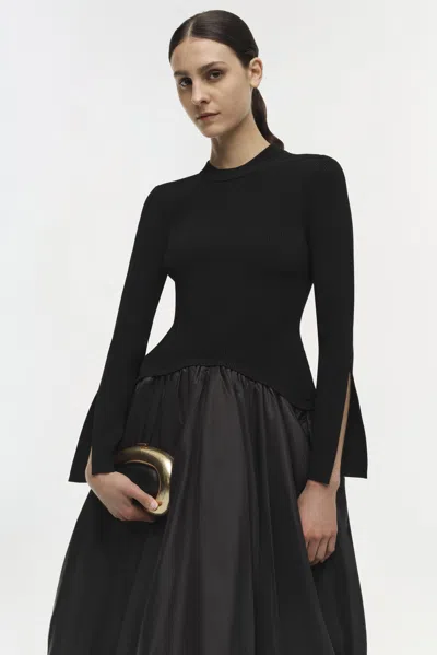 Simkhai Midi Dress With Balloon Skirt And Long Sleeves In Black