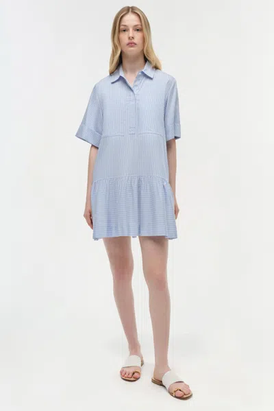 Simkhai Cris Short Sleeve Shirt Dress In Blue Hydrangea Stripe In Blue