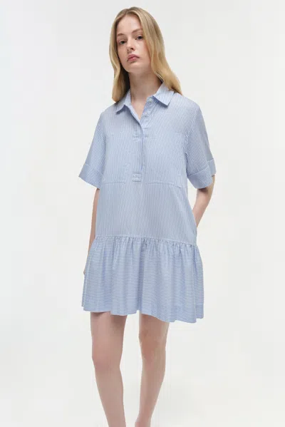 Simkhai Cris Short Sleeve Shirt Dress In Blue Hydrangea Stripe In Blue