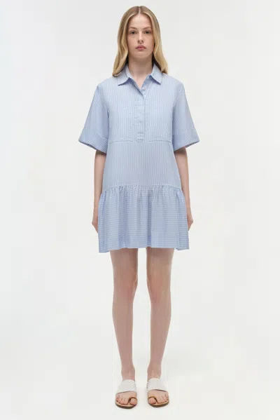 Simkhai Cris Short Sleeve Shirt Dress In Blue Hydrangea Stripe In Blue