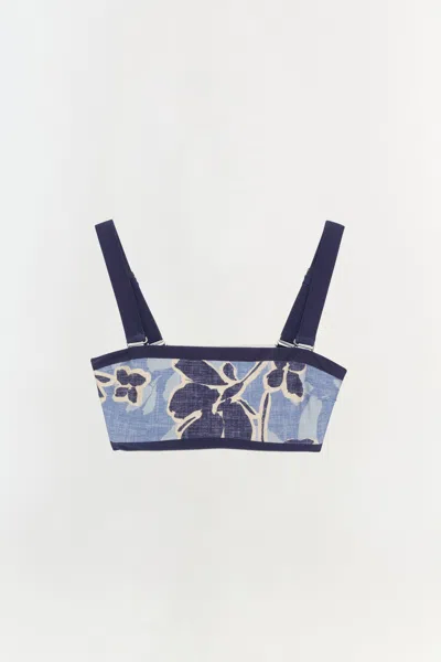 Simkhai Luthea Tube Top With Removable Straps Blue Hydrangea Floral