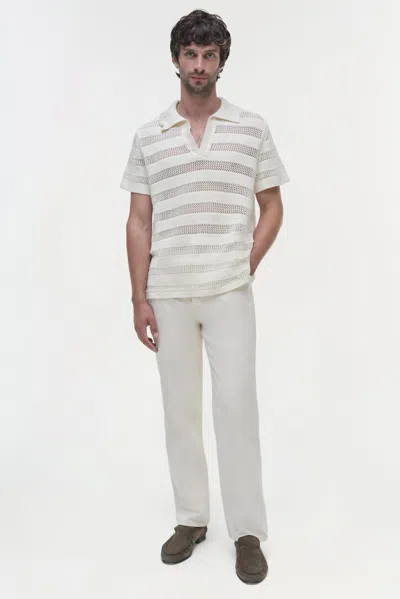 Simkhai Men's Calvin Striped Mesh Polo Shirt In Ivory