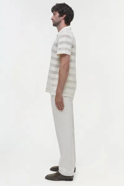 Simkhai Men's Calvin Striped Mesh Polo Shirt In Ivory