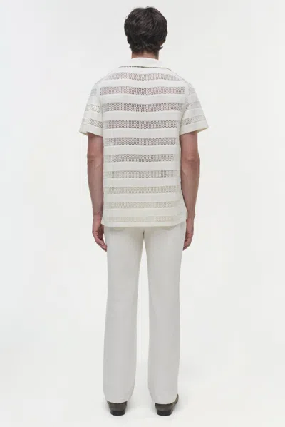 Simkhai Men's Calvin Striped Mesh Polo Shirt In Ivory