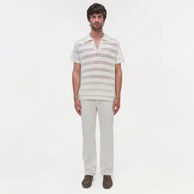 Simkhai Men's Calvin Striped Mesh Polo Shirt In Ivory