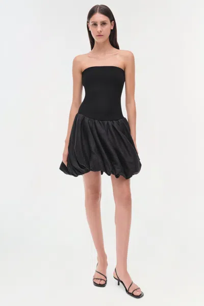 Simkhai Pollie Strapless Stretch Recycled-knit And Linen-blend Mini Dress In Black
