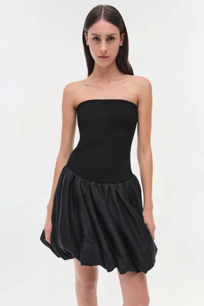 Simkhai Pollie Strapless Stretch Recycled-knit And Linen-blend Mini Dress In Black
