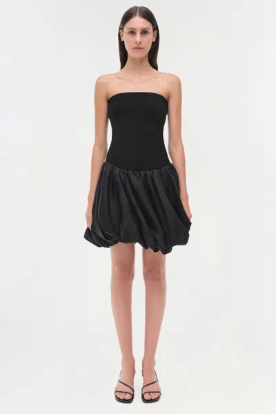 Simkhai Pollie Strapless Stretch Recycled-knit And Linen-blend Mini Dress In Black