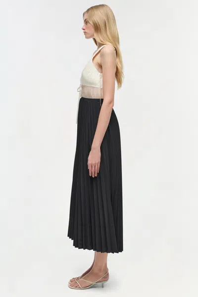 Simkhai Women's V-neck Stephanie Pleated Poplin Midi Dress In Black/multi