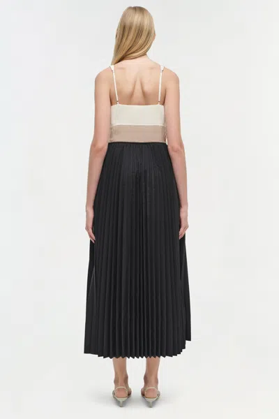 Simkhai Women's V-neck Stephanie Pleated Poplin Midi Dress In Black/multi