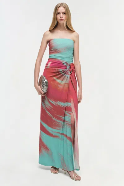 Simkhai Women's Emma Strapless Jersey Gown In Mint Marble Print