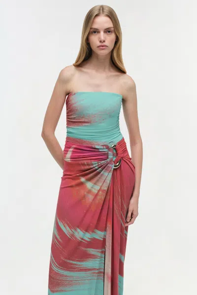 Simkhai Women's Emma Strapless Jersey Gown In Mint Marble Print