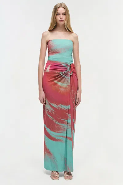 Simkhai Women's Emma Strapless Jersey Gown In Mint Marble Print