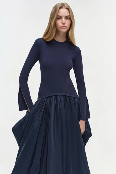 Simkhai Women's Kenlie Taffeta Knit Midi Dress In Midnight In Blue