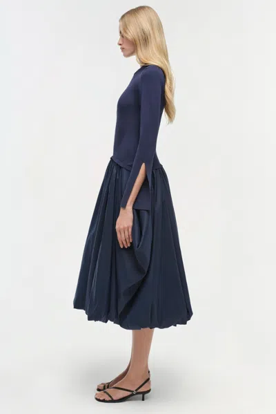 Simkhai Women's Kenlie Taffeta Knit Midi Dress In Midnight In Blue