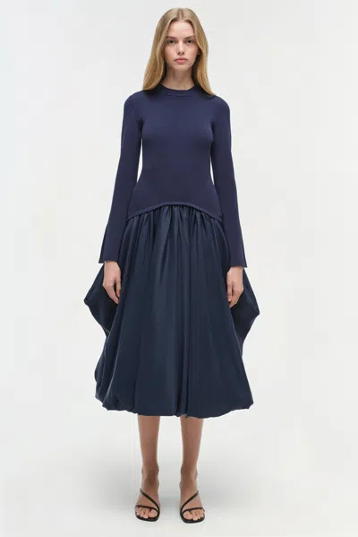 Simkhai Women's Kenlie Taffeta Knit Midi Dress In Midnight In Blue