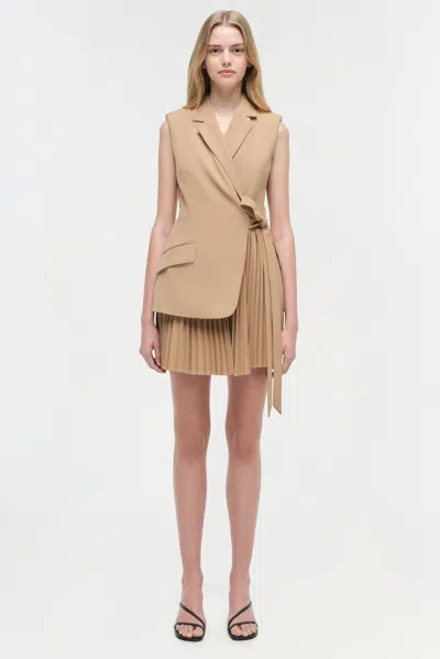 Simkhai Women's Eman Pleated Mini Dress In Camel