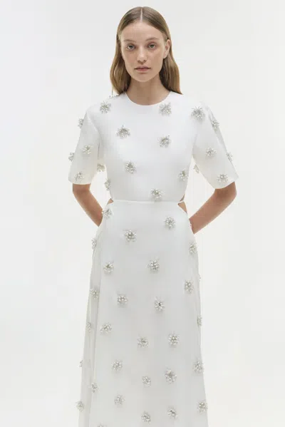 Simkhai Women's Short Sleeve Starla Embellished Midi Dress In White