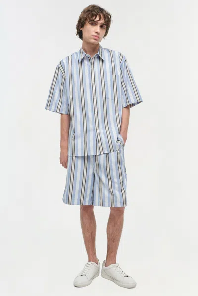 Simkhai Men's Hugh Poplin Shorts In Blue Multi Stripe