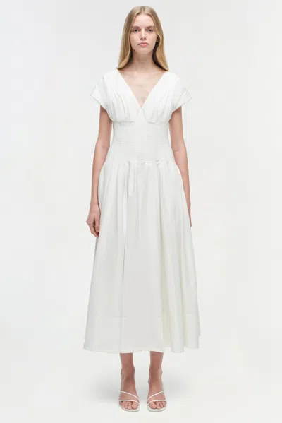 Simkhai Nina Pleated Cotton-blend Poplin Midi Dress In White