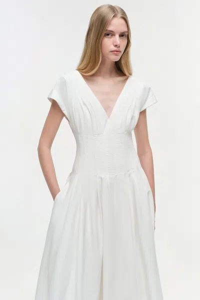 Simkhai Nina Pleated Cotton-blend Poplin Midi Dress In White