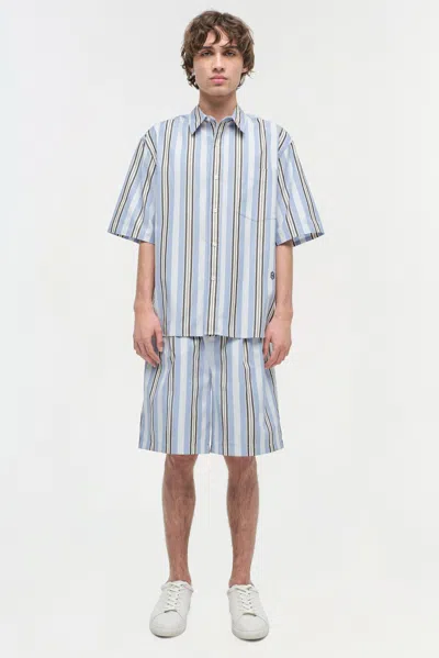 Simkhai Men's Hugh Poplin Shorts In Blue Multi Stripe