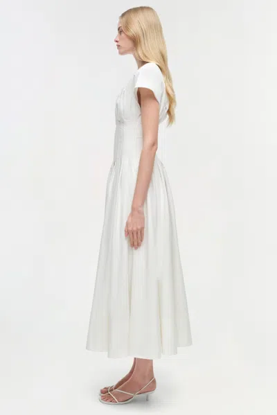 Simkhai Nina Pleated Cotton-blend Poplin Midi Dress In White